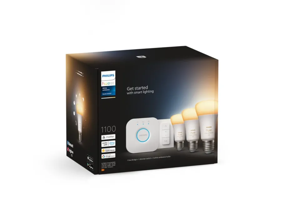 Philips Hue Zestaw startowy: 3 inteligentne żarówki E27 (1100) + regulator przyciemniania Hue Dimmer switch* Zestawy Startowe