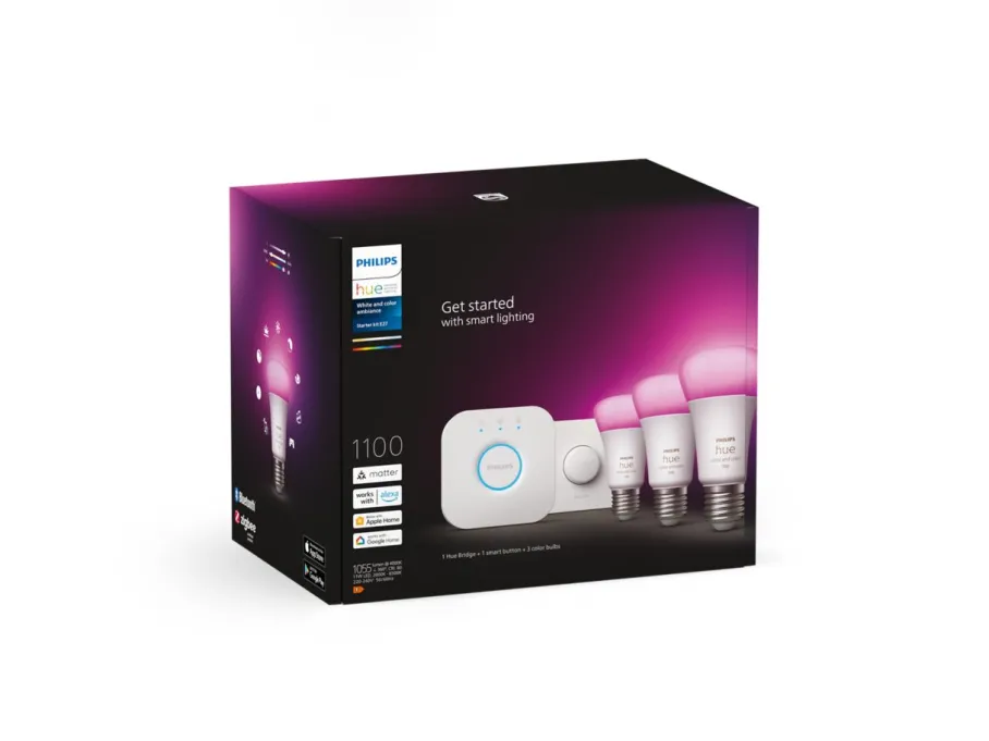Philips Hue Zestaw startowy: 3 inteligentne żarówki E27 (1100) + przycisk Hue Smart button* Zestawy Startowe