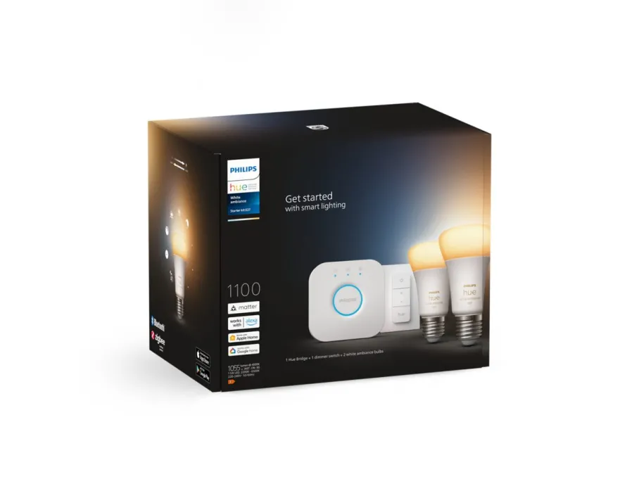 Philips Hue Zestaw startowy: 2 inteligentne żarówki E27 (1100) + regulator przyciemniania Hue Dimmer switch* Zestawy Startowe