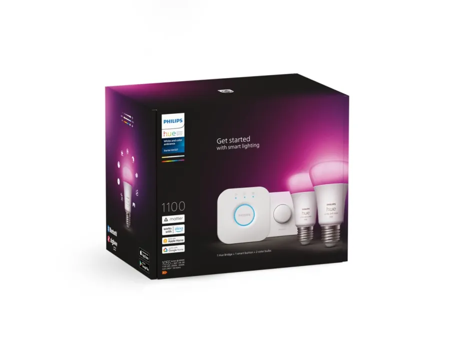 Philips Hue Zestaw startowy: 2 inteligentne żarówki E27 (1100) + przycisk Hue Smart button* Zestawy Startowe